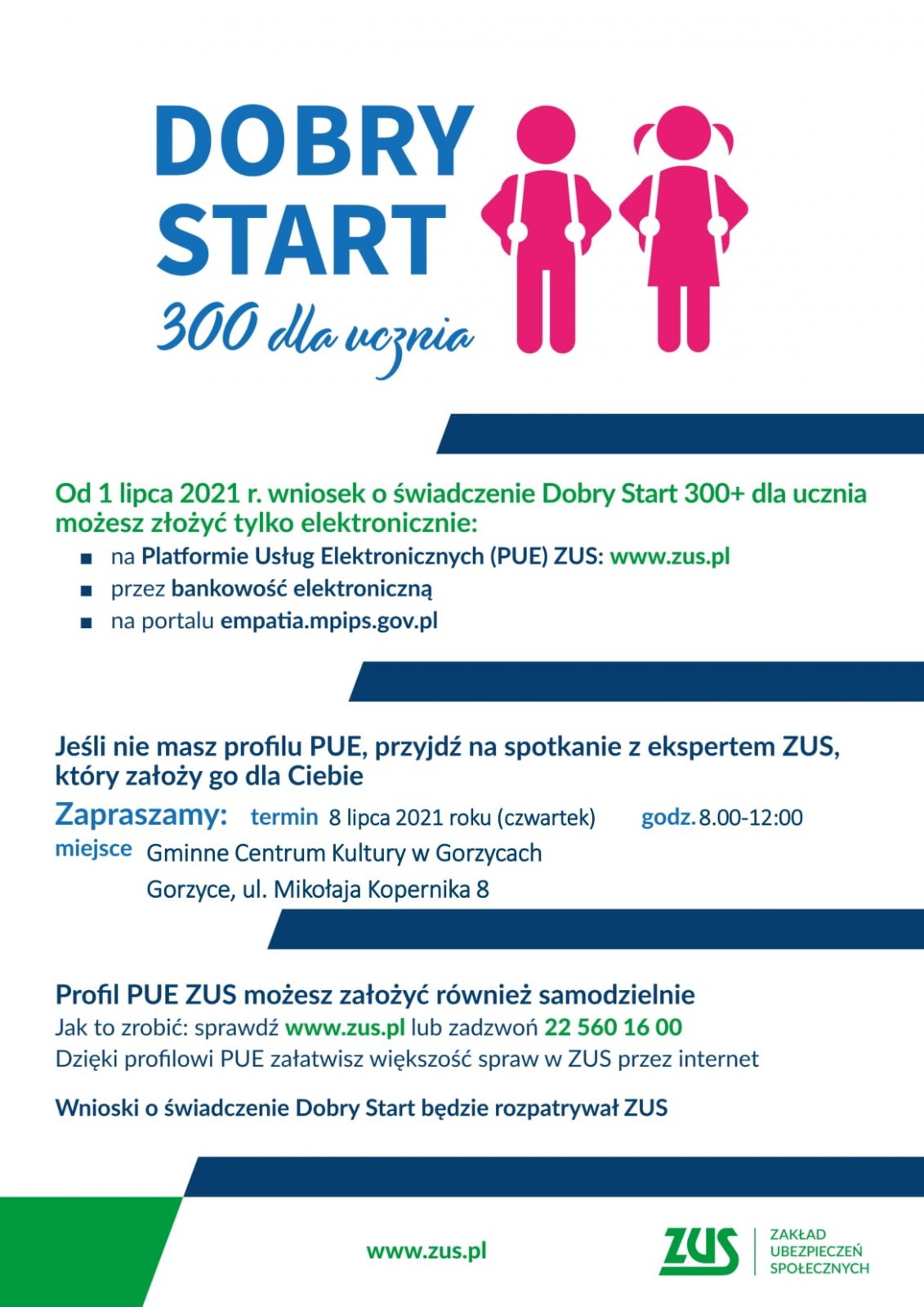 plakat na temat programu dobry start, informujący o zmianach dotyczących złożenia wniosku